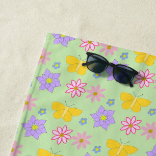 Mothers Day Flowers and Butterflies Patterned Beach Towel