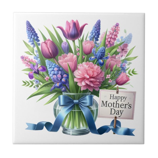 Mothers Day Flowers Ceramic Tile (Front)
