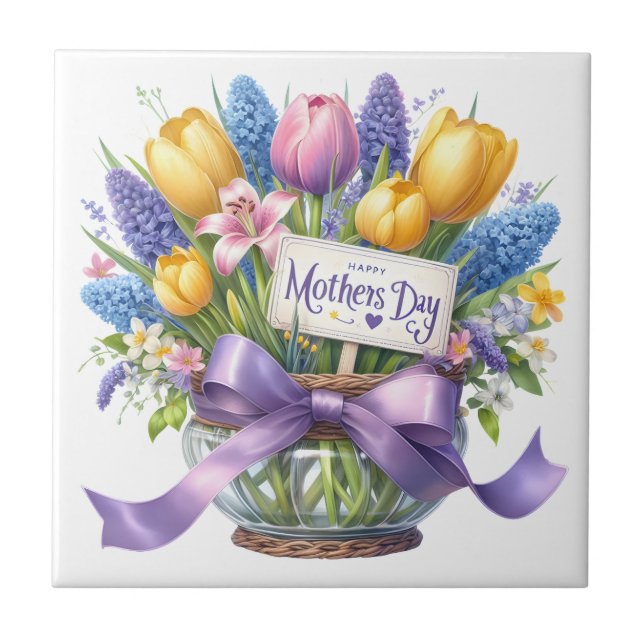 Mothers Day Flowers Ceramic Tile (Front)