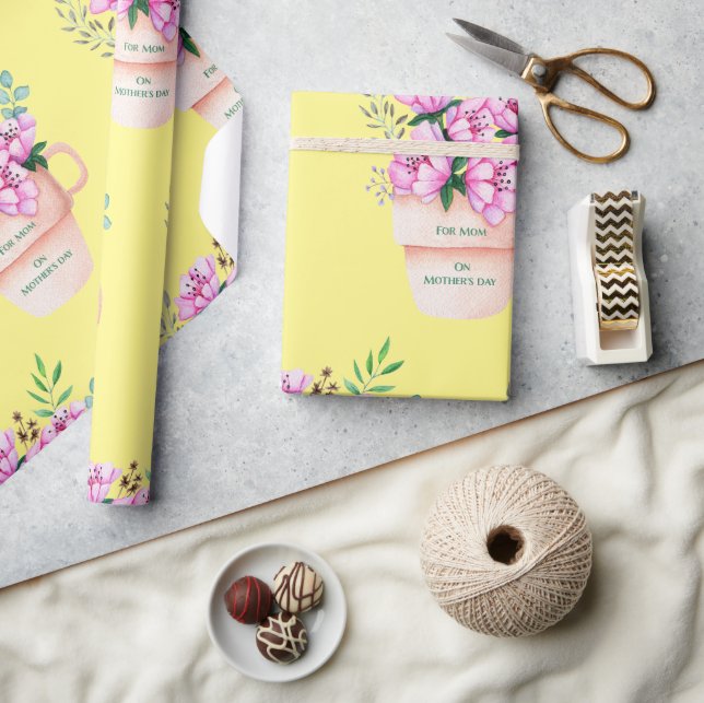 Mother's Day Flowers In A Cup Wrapping Paper (Crafts)