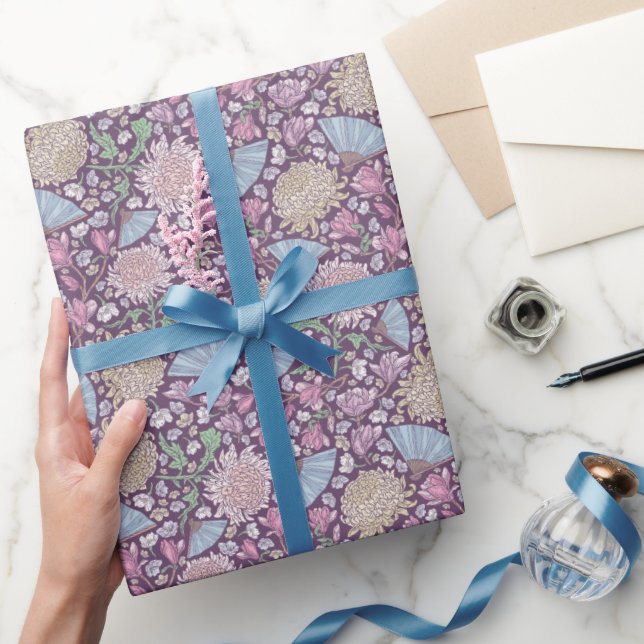 Mother's Day Flowers Mums Crocus Japanese Fans Wrapping Paper (Gifting)