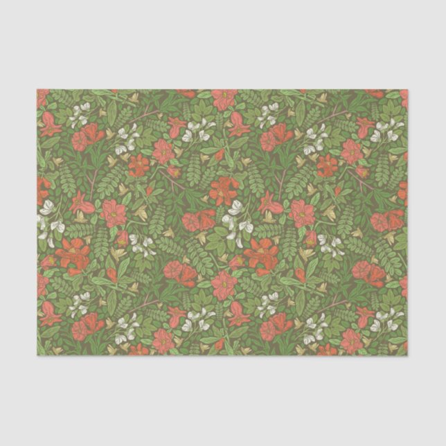 Mother's Day Flowers Red & White Green Foliage Tissue Paper (Front)