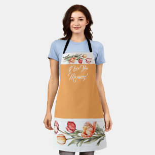 Mother's Day Flowers Tulips Watercolor Apron