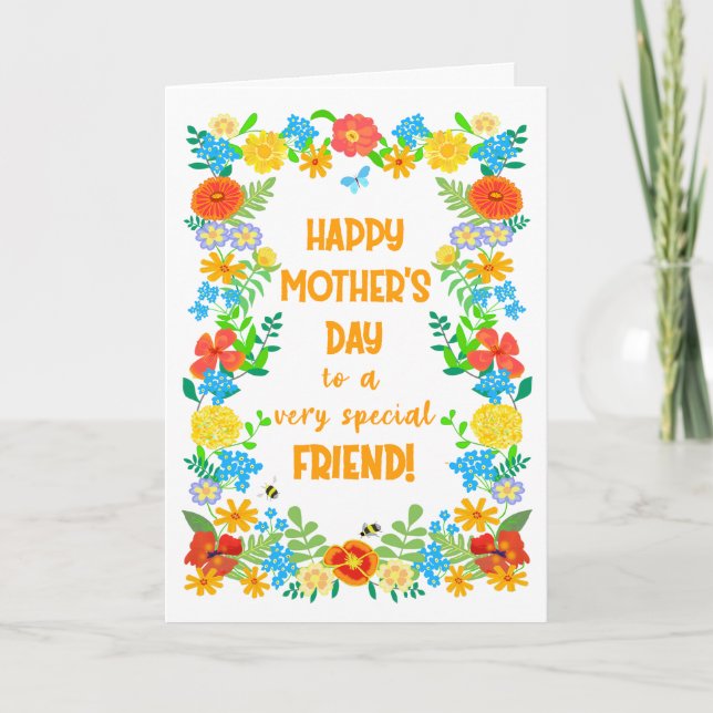 Mothers Day For Friend with Pretty Floral Border Card (Front)