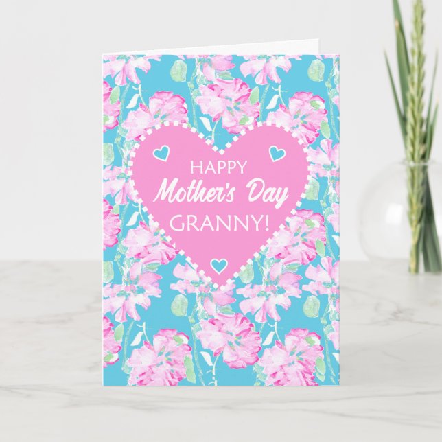 Mothers Day For Granny Pink Roses on Blue Card (Front)