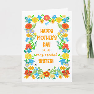 Mothers Day For Sister with Pretty Floral Border Card
