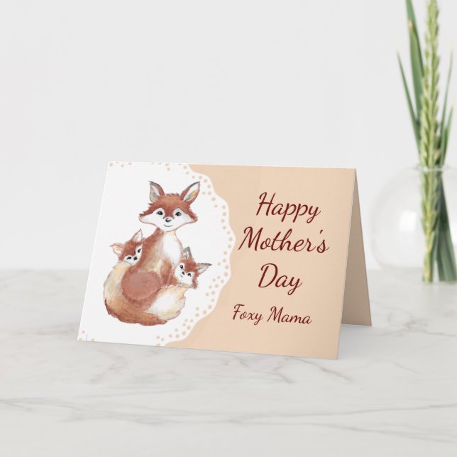 Mother's Day Foxy Mama Fun Fox and Cubs Animal Card (Front)