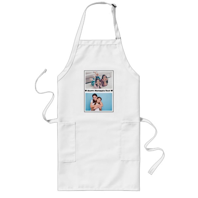 Mother's Day Fun White with Black Custom Photo Long Apron (Front)
