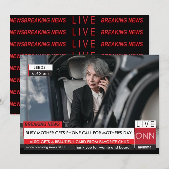 Mothers Day Funny Breaking TV News Spectacular Fab Invitation (Front/Back)