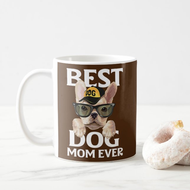 Mothers Day Funny Distressed Cute Graphic Dog Mum Coffee Mug (With Donut)