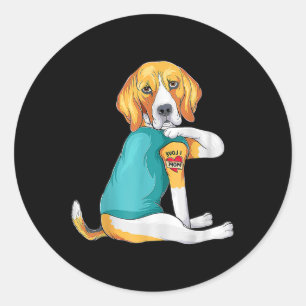 Mothers Day Funny Dog Mum Beagle I Love Mum Tattoo Classic Round Sticker
