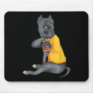 Mothers Day Funny Dog Pitbull I Love Mum Tattoo Gi Mouse Pad