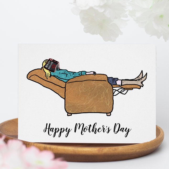 Mothers Day Funny Mum Asleep with Book (Funny happy Mother’s Day mom asleep with a book. Unique beautiful collage art)