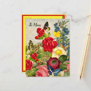 Mother's Day Garden Carnations Roses Butterflies Postcard