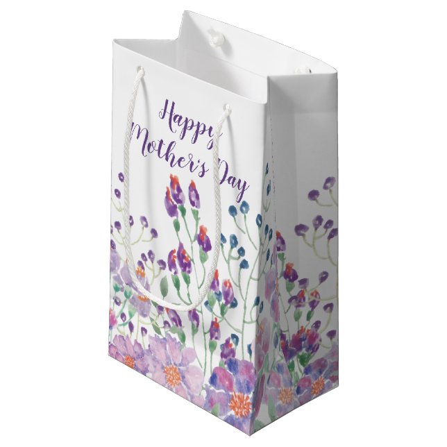 Mother's Day Garden Flowers on White Small Gift Bag (Front Angled)