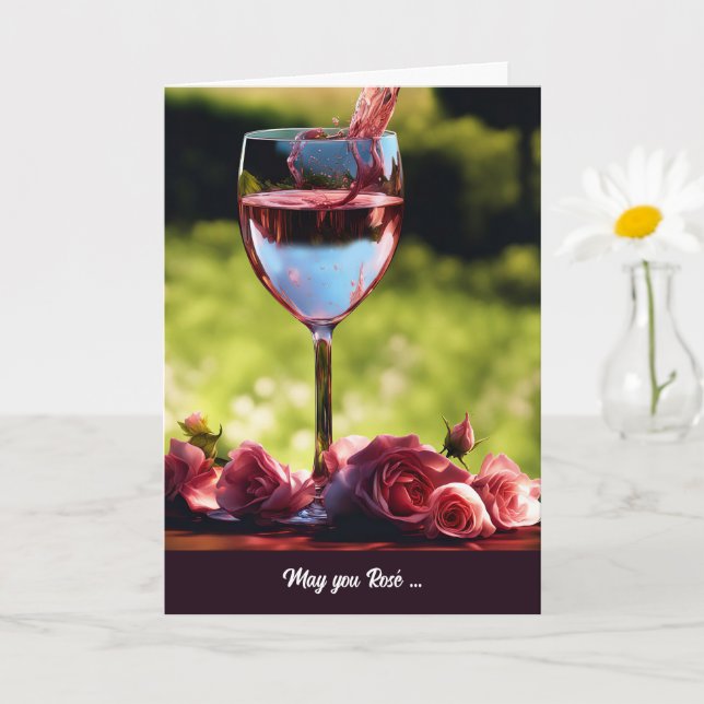 Mothers Day General Rose Wine and Roses Blush Card (Small Plant)