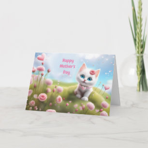 Mothers Day General with Cute White Kitten  Card