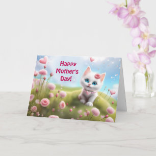 Mothers Day General with Cute White Kitten  Card