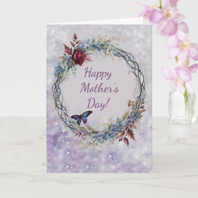Mothers Day General with Pretty Wreath Butterfly  Card (Orchid)
