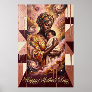 Mother's Day Gift — African Mum Baby Celestial Art Poster