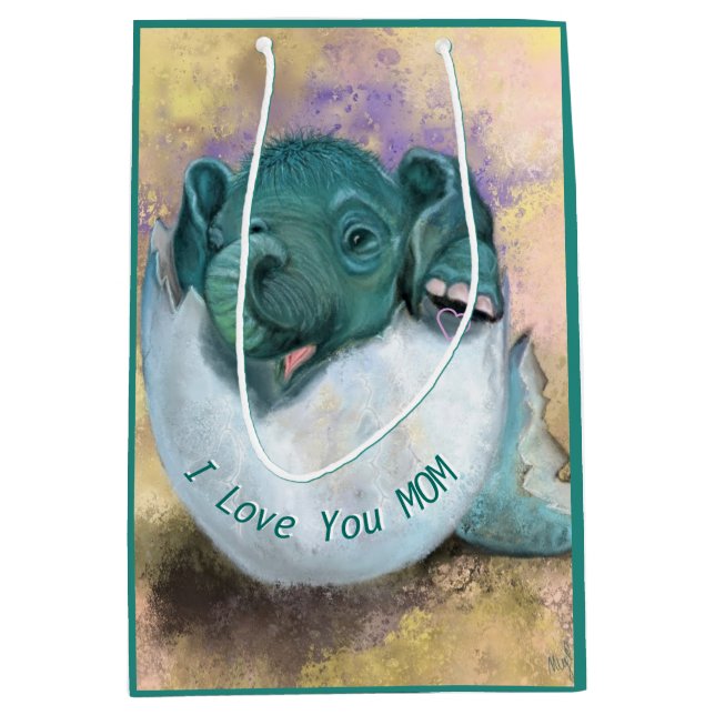 Mother's Day Gift Bag Baby Elephant I Love You Mom (Front)