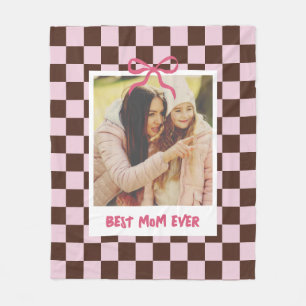 Mother's Day Gift Best Mum Custom Photo Chequered Fleece Blanket