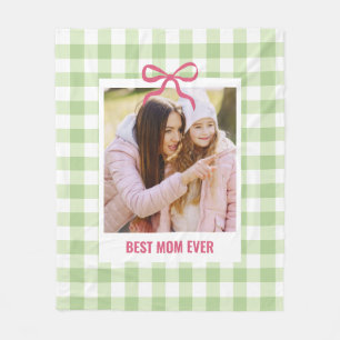 Mother's Day Gift Best Mum Custom Photo Gingham Fleece Blanket