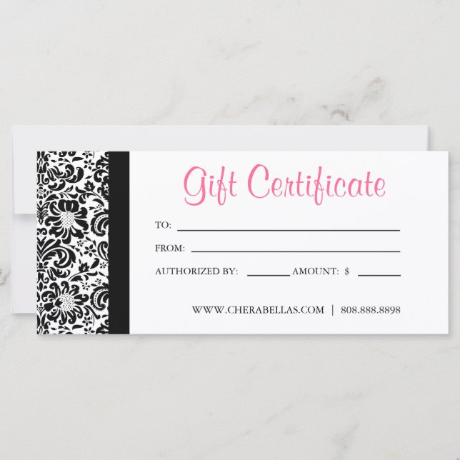 Mother's Day Gift Certificates Salon Pink Damask (Front)