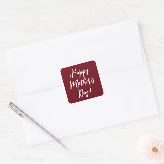 Mother's Day gift deep red stylish script Square Sticker (Envelope)