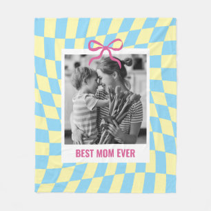 Mother's Day Gift for Best Mom Custom Photo Check Fleece Blanket