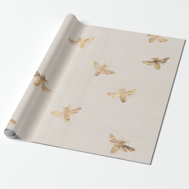 Mothers Day Gift Gold Queen Bee Wrapping Paper (Unrolled)