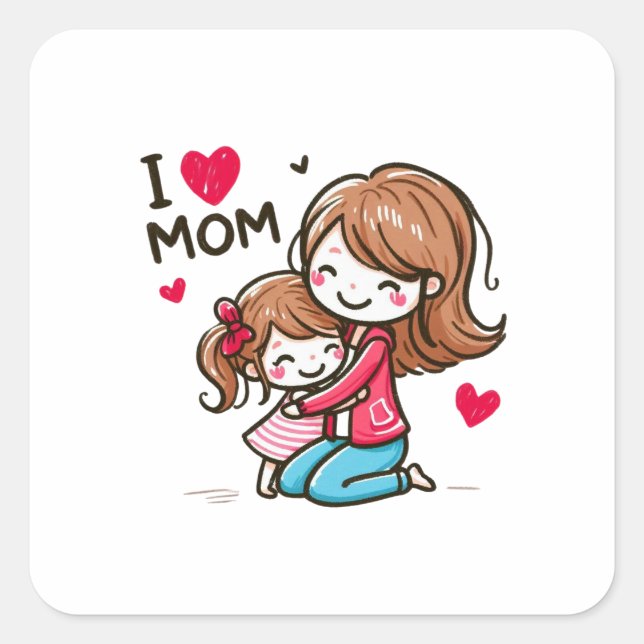 Mother's Day Gift | I Love Mum Square Sticker (Front)