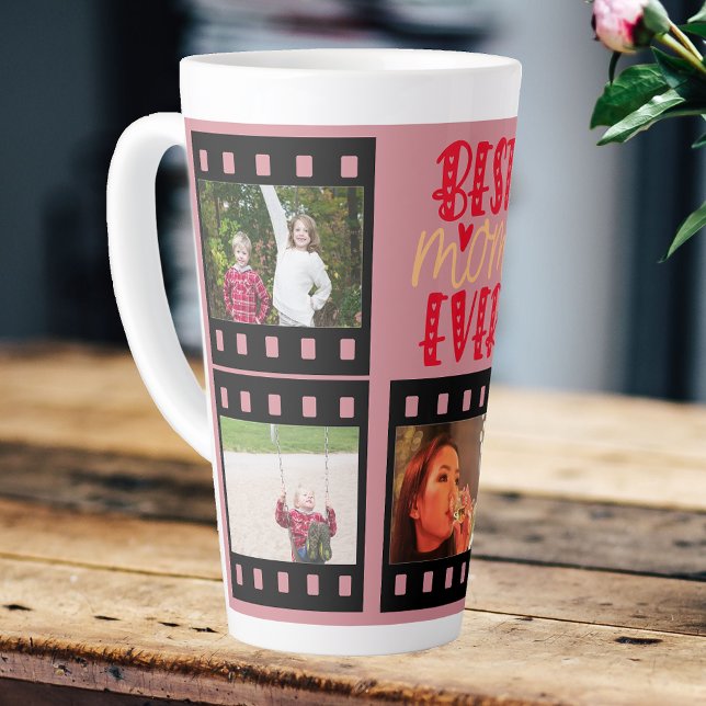 Mothers Day Gift Idea Best Mum Ever Dusty Pink Latte Mug (Best Mom ever photo collage mug with dusty pink back ground.)