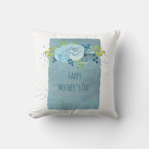 Mothers Day Gifts Modern Dusty Blue Flowers Custom Cushion