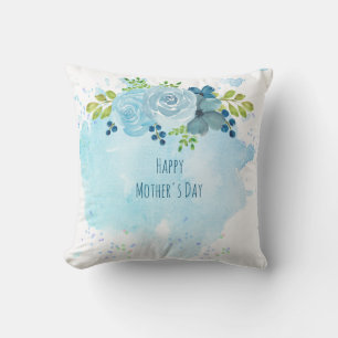Mothers Day Gifts Modern Dusty Blue Flowers Custom Cushion