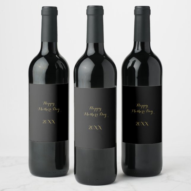 Mother's Day Golden Gold Black Elegant 2023 Wine Label (Bottles)
