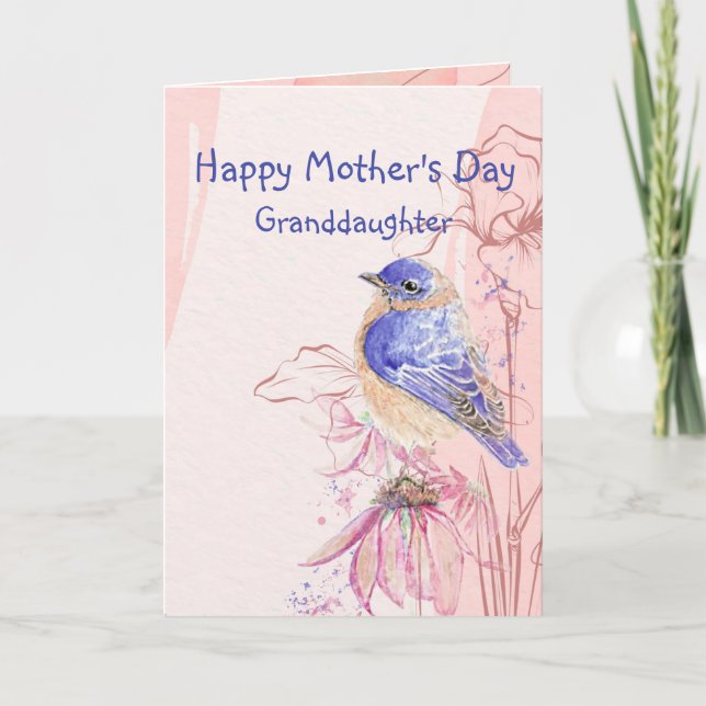 Mother's Day Granddaughter Bluebird Garden Bird Card (Front)