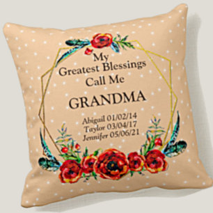 Mother's Day Grandma Children Kids Names Birth Cushion