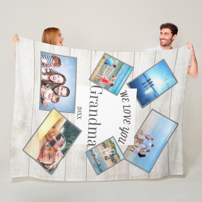 Mothers Day Grandma Family Photo Rustic Wood Fleece Blanket (In Situ)