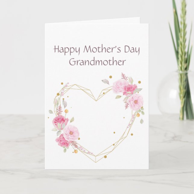 Mother's Day Grandmother Pink Flower Heart  Card (Front)