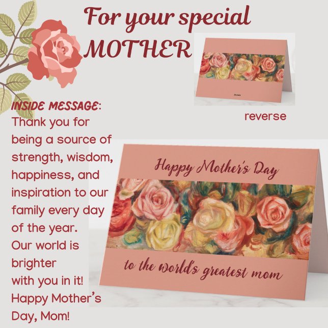 Mother's Day Greatest Mum Floral Roses Custom Card (A beautiful floral roses Mother's Day card for your special Mom! All text customizable.)