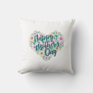 Mother's Day Green Floral Heart   Throw Pillow