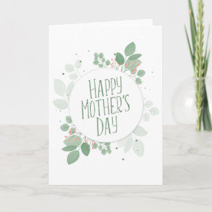 Mother's Day Green Leaves Wreath   Greeting Card