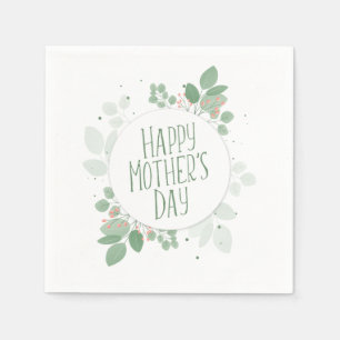 Mother's Day Green Leaves Wreath   Paper Napkin
