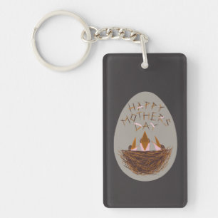 Mothers Day Greeting with Baby Birds in Nest Key Ring