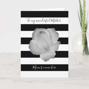 Mothers Day grey rose and black and white stripes Card