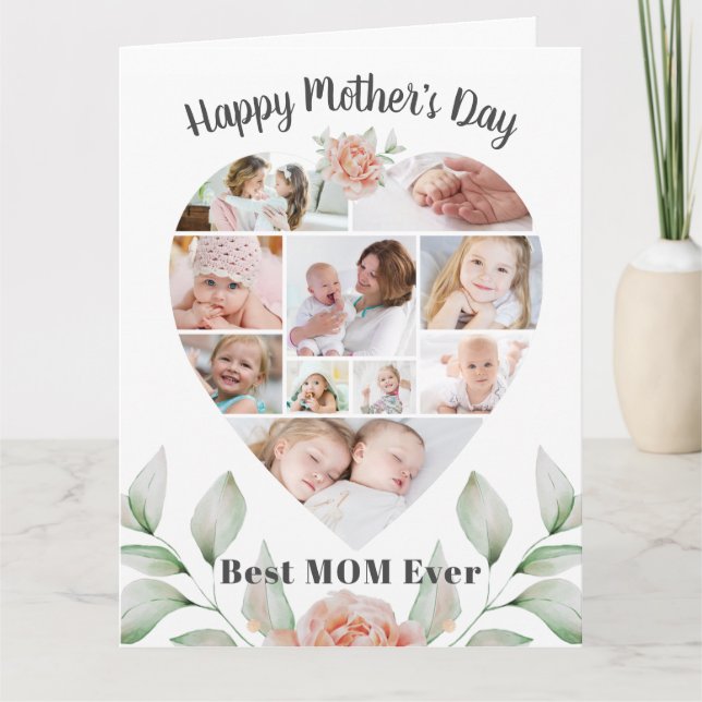Mothers Day Heart Collage Floral Greenery Card (Front)