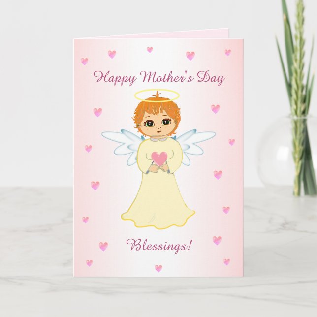 Mother's Day Hearts & Cute Angel Blessings Card (Front)