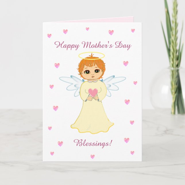 Mother's Day Hearts & Cute Angel Blessings Card (Front)