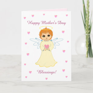 Mother's Day Hearts & Cute Angel Blessings Card